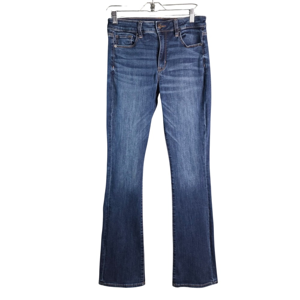 American Eagle High Rise Skinny Kick Jeans 8 Long Dark Wash Blue Flare Denim